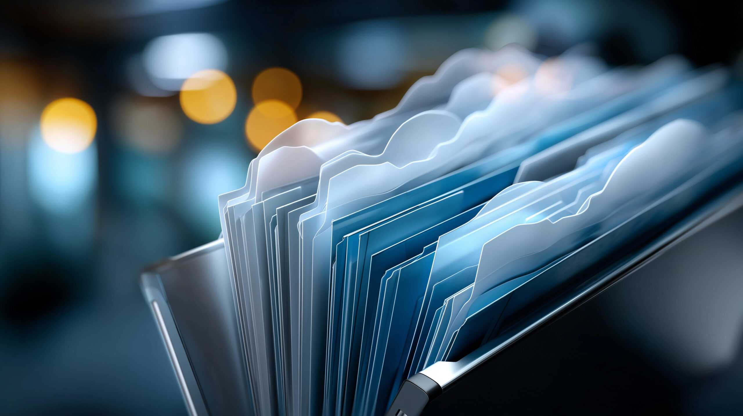 Home document management system concept with process automation, enterprise resource planning, and digital asset content management concept, cloud backup concept, defocused background,